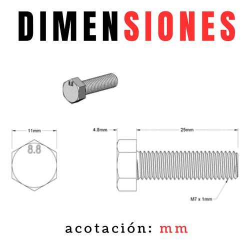Tornillo Cabeza Hexagonal Mm 7 X 25 Grado 8.8 48 Piezas