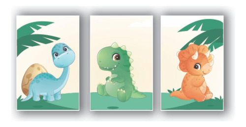 Kit Placas Quadros 3 Pçs 20x30 Infantil Dinossauro Baby