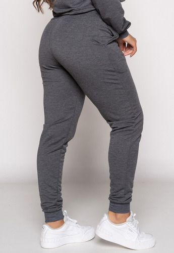 Imagem 4 de 9 de Calça Jogger Moletinho Feminina Com Bolso Casual Slim Treino