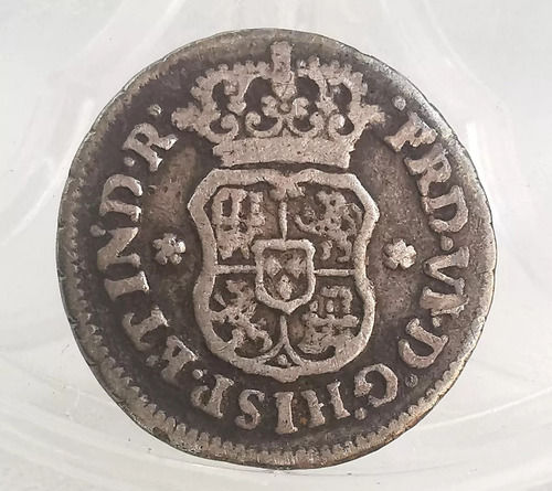 Moneda 1/2 Real Columnaria Plata Original 1751 Mexico Mo