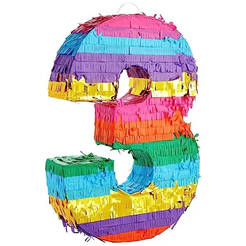 Piñata Pequeña Numero 3 Multicolor Para Cumpleaños 16x11x