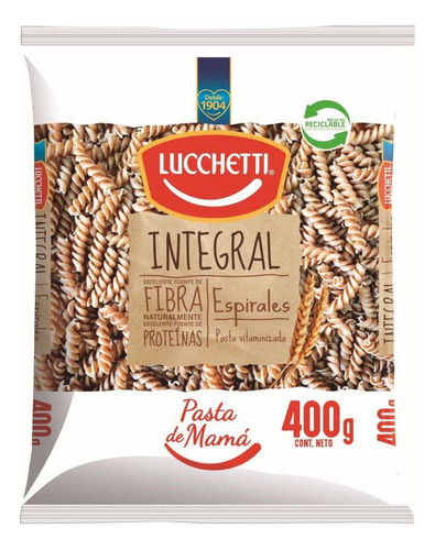 Pasta Espirales Lucchetti Integral 400 G