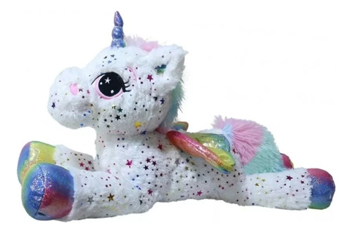 Unicornio De Peluche Blanco Grande 50cm Con Alas Suave Mca