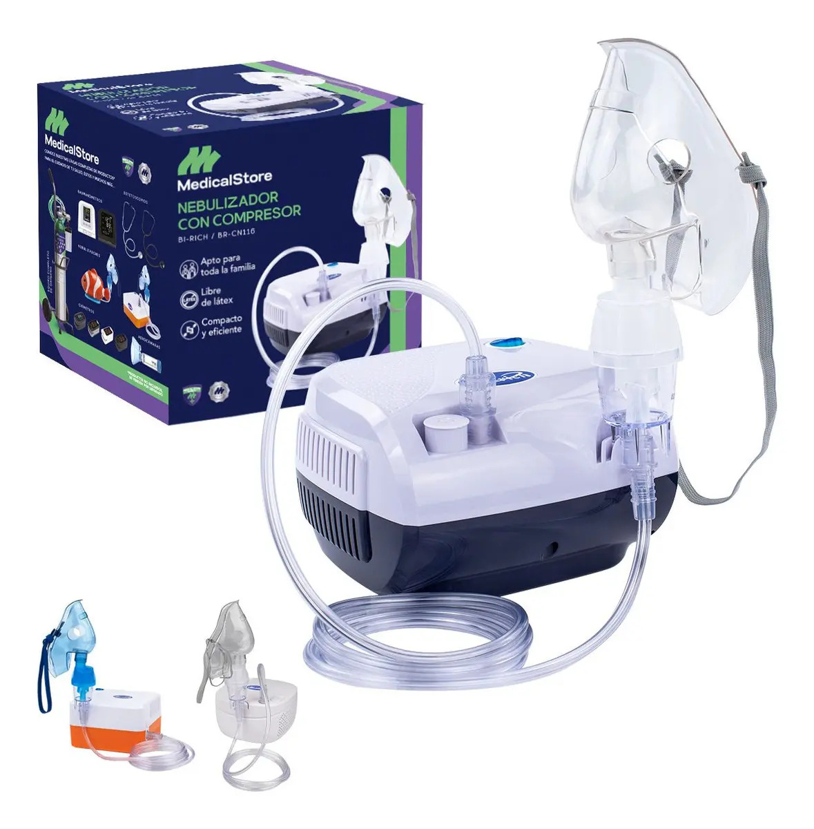 Nebulizador Super Silencioso Aerosolterapia Con Estuche Portátil Mascarillas Adulto Infantil Boquilla Color Azul