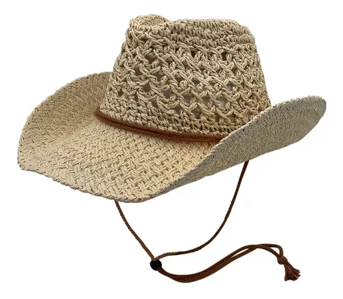 Sombrero Cowboy De Rafia Con Tira Colores Playa Verano Mujer