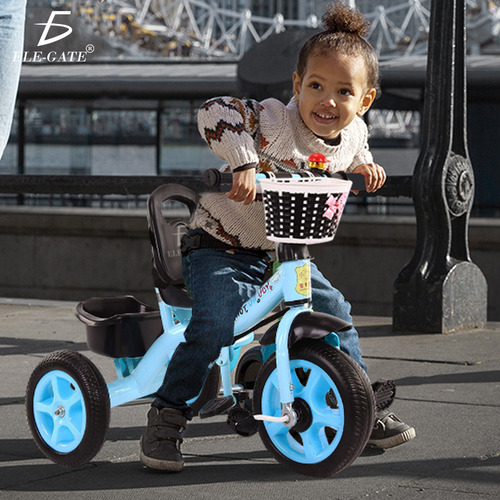 Triciclo Para Bebe Con Cajuela Y Barra Empuje Ajustable Color Azul