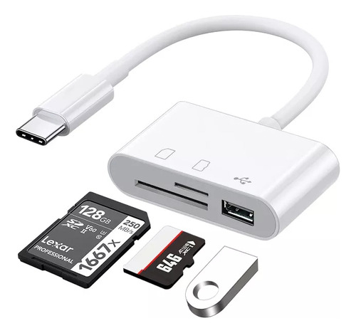 Adaptador Tipo C 3 En 1. Lector De Tarjetas De Memorias