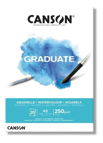 Block Canson Graduate Aquarelle 250 Gr 20 Hojas A5 Acuarela