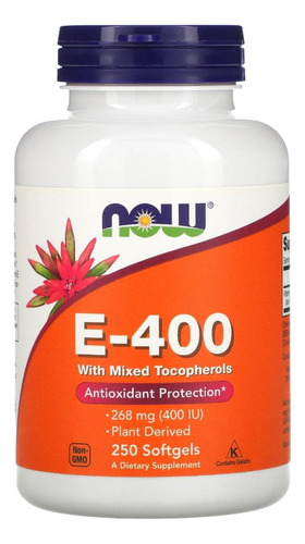 Suplemento Now Vitamina E-400 Com Tocoferóis Mistos 250 Cáp