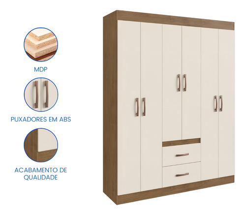 Clóset 6 Puertas 2 Cajones Hoga Montevideo Canela Blanco Invierno