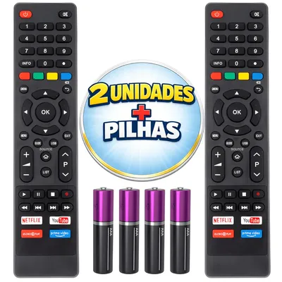 Kit 2 Controles Remoto Para Tv Philco Smart Botão Netflix Youtube Prime Video Globoplay + Pilhas