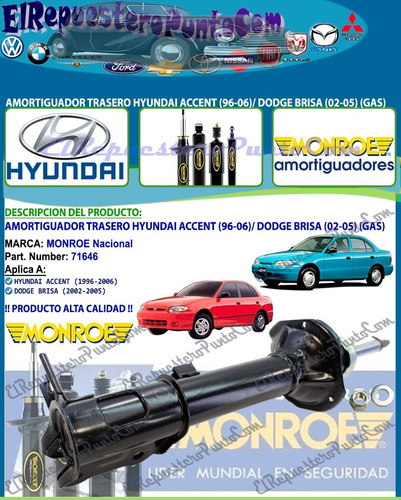 Amortiguador Trasero Hyundai Accent/ Dodge Brisa- Gas