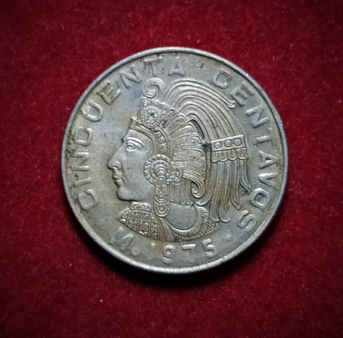 Moneda 50 Centavos México 1975 Km 452 Azteca 