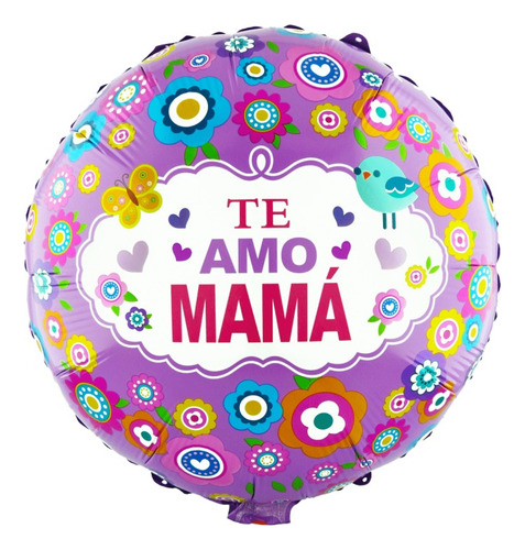 Globo Metalizado Impreso Grande 18   Te Amo Mamá X5 Unidades