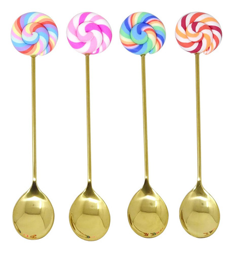 Honbay 4pcs Creative Lollipop Cuchara De Acero Inoxidable Cu