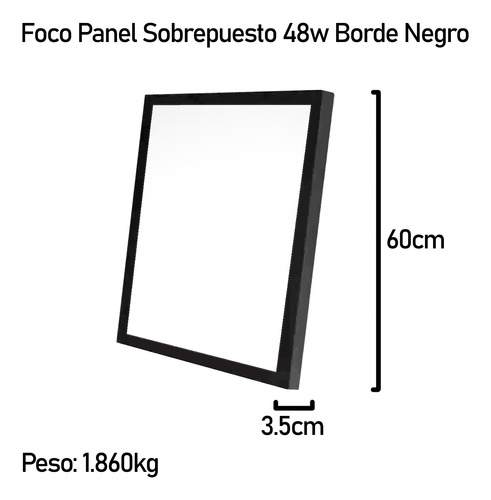 Panel Led 60x60 Sobrepuesto Cuadrado 48w Luz Fría Negro 48w