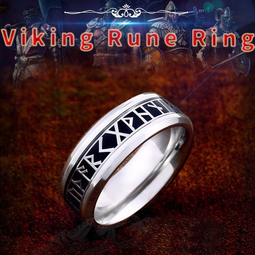 Anillo Simple Con Runas Vikingo En Acero Inoxidable 316l