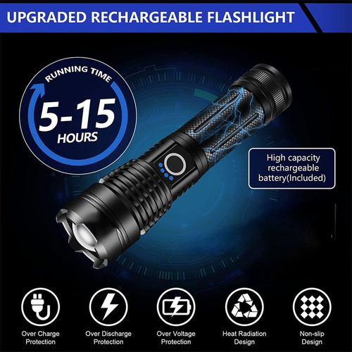 Linterna Portátil Táctica Led Recargable De 10000 Lúmenes