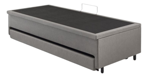 B&G Bicama Box Baú Solteirão Courino Linho Cinza 96x203 com Colchão Auxiliar Ecoflex