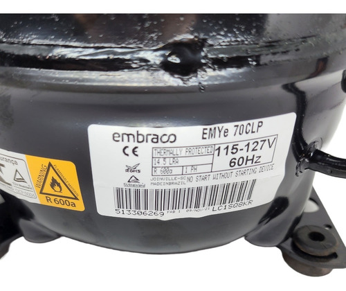 Imagem 2 de 7 de Motor Compressor Embraco Emye70clp 1/5 R600a 127v