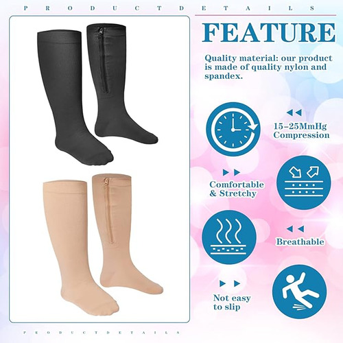 Medias Compresion 2 Pares Cremallera 15-25 Extragrandes