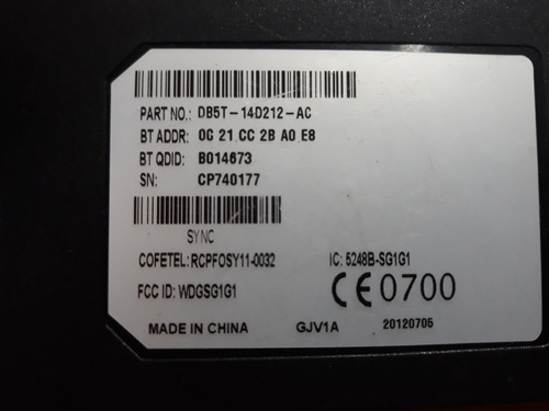 Modulo De Comunicacion Sync Ford Focus 2014 Db5t-14d212-ac (Usado)