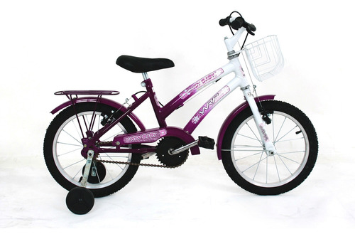 Bicicleta  de passeio infantil WRP Cindy Baby aro 16 freios v-brakes e cantilever cor violeta/branco com rodas de treinamento