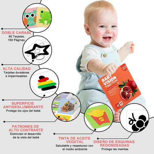 80 Tarjetas De Estimulación Visual Para Bebes, Tarjetas