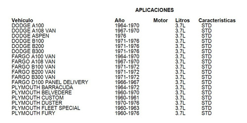 Metales Biela Juego Dodge Lancer 1961-1962 3.7l Std