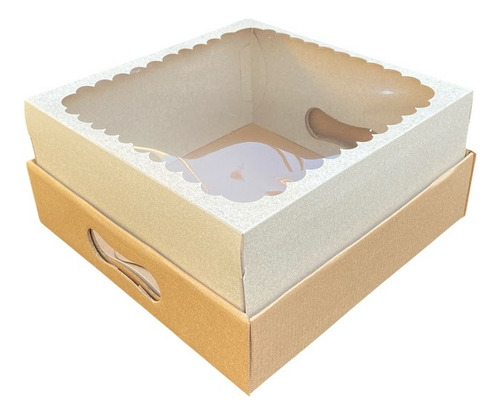 20 Bandejas Con Tapa Y Visor Para Desayuno Merienda Papa Marron 30x30x12
