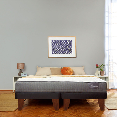 Cama Europea Anatomic 2 Plazas + Respaldo Gales Alpino Gris