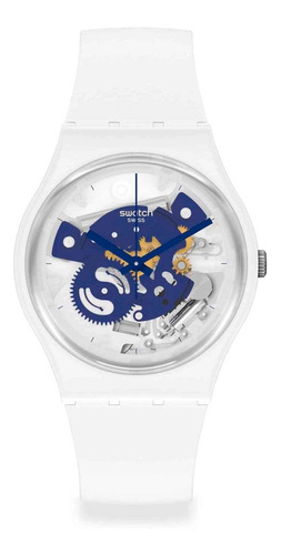 Reloj Swatch Time To Blue Smallso31w103 Color de la correa Blanco Color del bisel Blanco Color del fondo Traslúcido