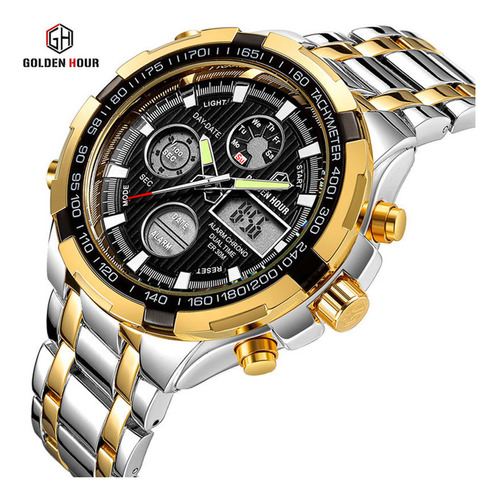 Reloj De Acero Inoxidable Goldenhour Con Calendario Led Y Al