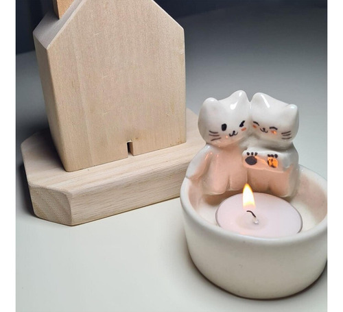 . Candelabro De Mano Con Forma De Gato For Calentar Velas