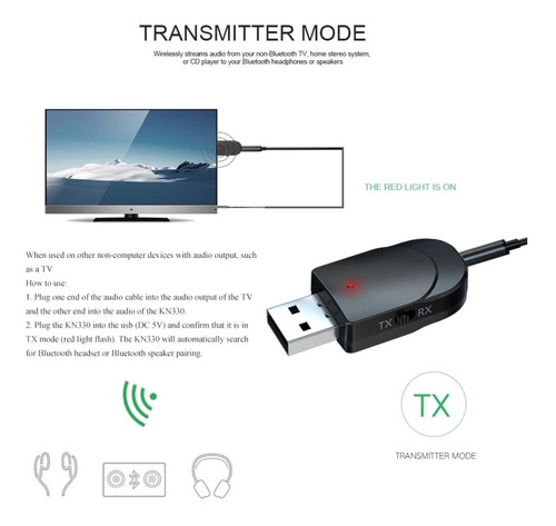 Imagen 8 de 10 de Transmisor Y Receptor Bluetooth Usb 5.0 Para Pc Tv Parlantes