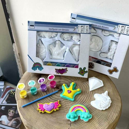 Imagen 5 de 6 de Kit Arte Para Pintar Figuras De Yeso Unicornio Gatos