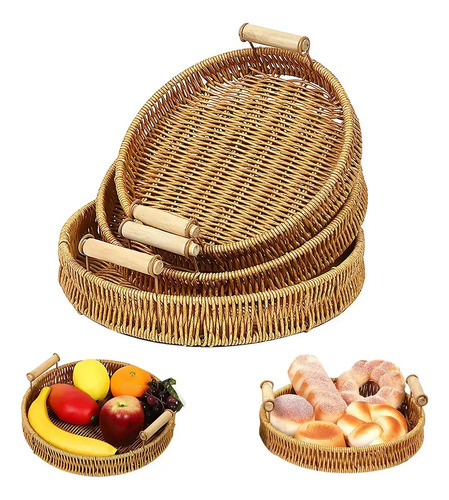 3 Peças De Cesta De Piquenique De Vime Feita À Mão Para Acam