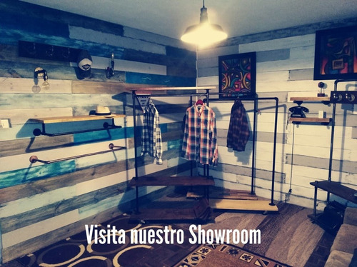 Perchero De Pared, Estilo Industrial, En Madera Y Caño