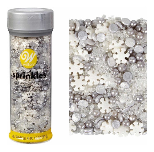 Sprinkles De Azúcar Copos De Nieve Color Plateado Wilton