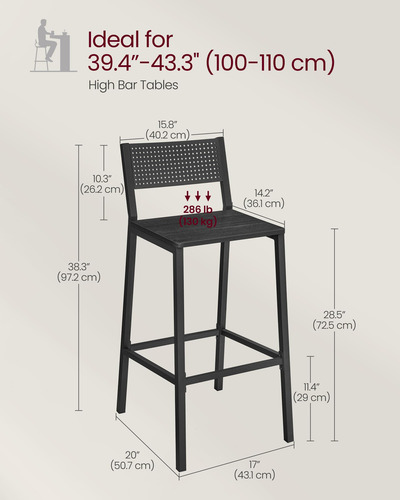 Juego De 2 Taburetes De Bar Gris Carbón Y Negro