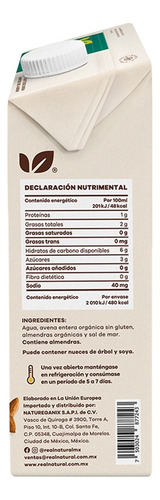 Alimento Líquido Real Natural Avena Almendra 1 L