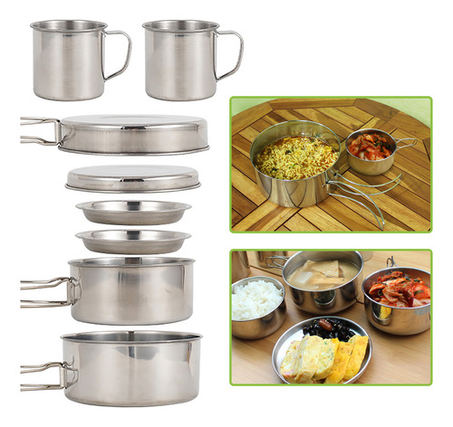 Camping Cookware Set: 8pcs Stainless Steel Pot & Pan For S