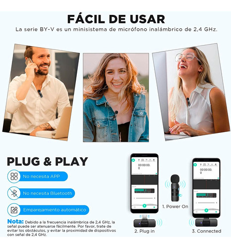 Micrófono inalámbrico de solapa Boya BY-v10 con conexión USB-C