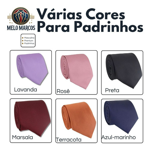 Kit 7 Gravatas Masculina Premium Várias Cores Padrinhos