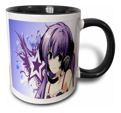 Taza 3drose Con Estampado De Anime Con Auriculares En Violet