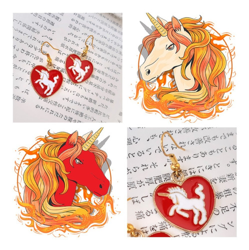 Aretes Corazón Unicornio Aretas Pendientes Fantasía