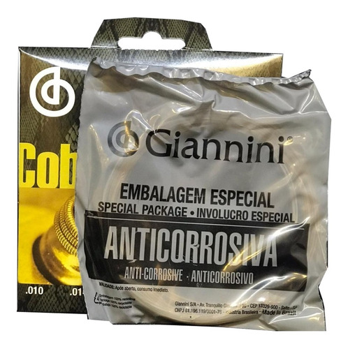 Imagem 6 de 6 de Encordoamento Corda Giannini Violão Aço Cobra 010 85/15 Nf