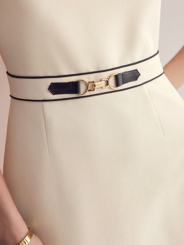 Vestido Sólido Con Detalle De Cadena Y Contraste De Bies