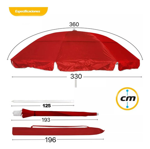 Parasol De 3.3m Diámetro Para Jardín - Sombrilla Playa P70 Rojo Lisa