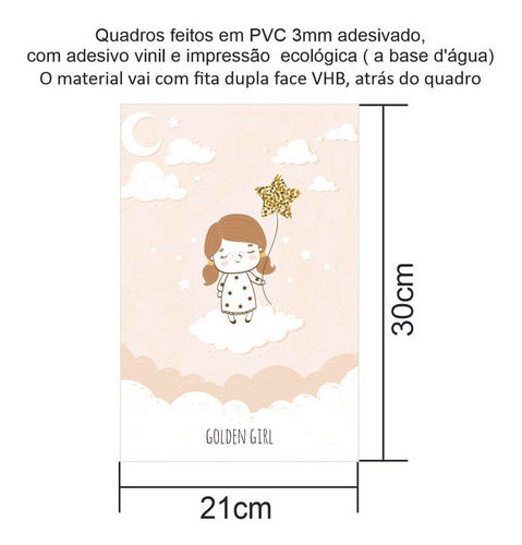 Imagem 3 de 4 de Quadro Infantil Menina De Ouro A4 Pvc 3mm
